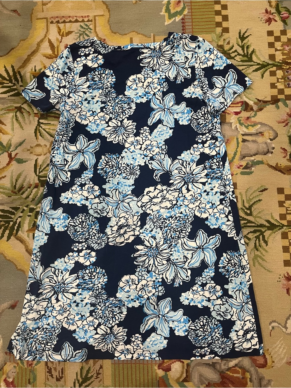 Lilly Pulitzer Cody Short Sleeve Dress in Low Tide Navy Bouquet All Day - Picture 4 of 4